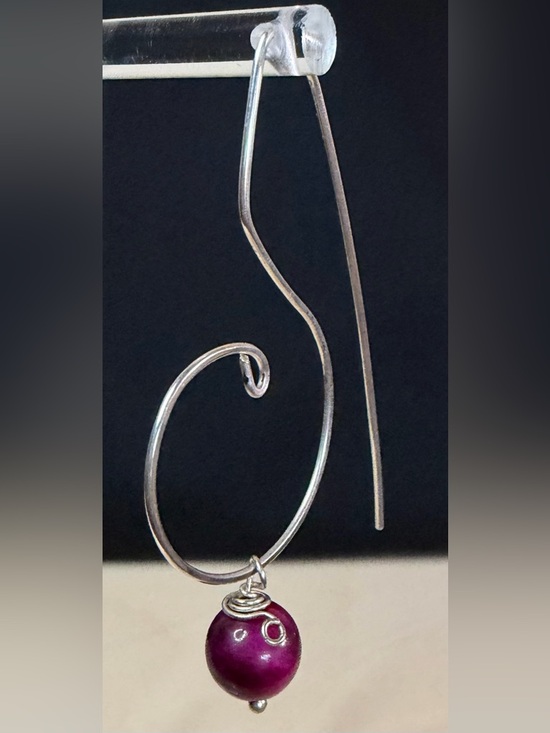 Sterling Silver Red Tigers Eye Artisan Hand Crafted Wire Drop Earrings - Picture 4 of 7